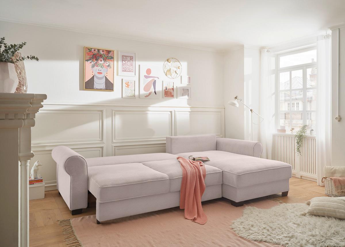Ecksofa Maureen Rosa S: 318x197 Cm - Schwarz/Rosa, KONVENTIONELL, Textil (318/197cm) - MID.YOU