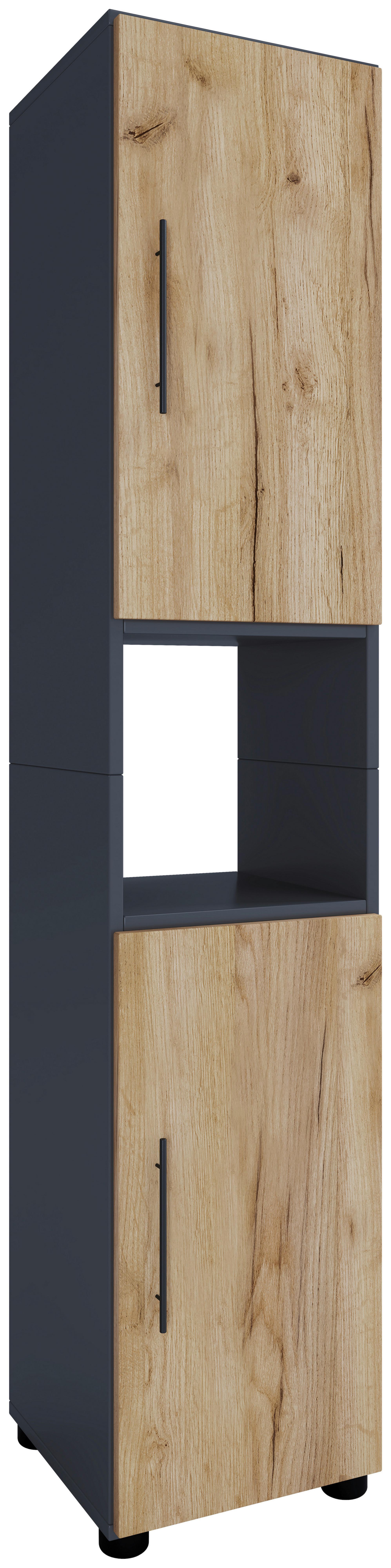 Badezimmer Hochschrank Flandu 31x160 cm Eiche Honig Dekor - Honigeiche/Anthrazit, MODERN, Holzwerkstoff (31/160/30cm) - MID.YOU