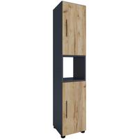 Badezimmer Hochschrank Flandu 31x160 cm Eiche Honig Dekor - Honigeiche/Anthrazit, MODERN, Holzwerkstoff (31/160/30cm) - MID.YOU