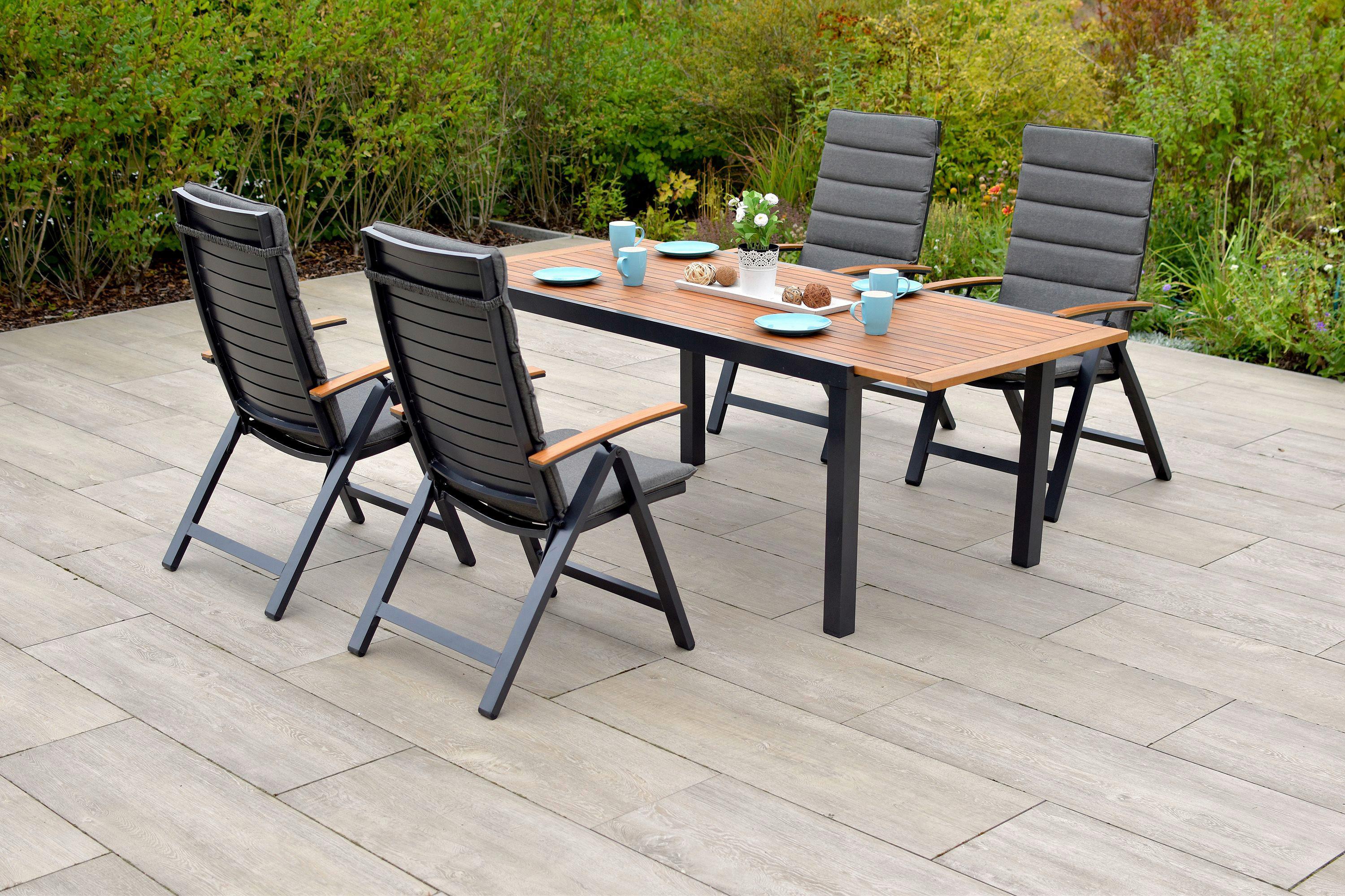 Gartenmöbel Set 5-Tlg Astros Akazienholz/Metall mit Kissen - Graphitfarben/Naturfarben, MODERN, Holz/Textil - Gardenson