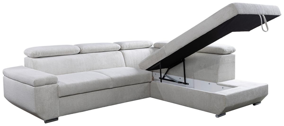 Ecksofa Lars I Cord Creme, Lf: 123x193cm - Chromfarben/Creme, Design, Textil (264/215cm) - Livetastic