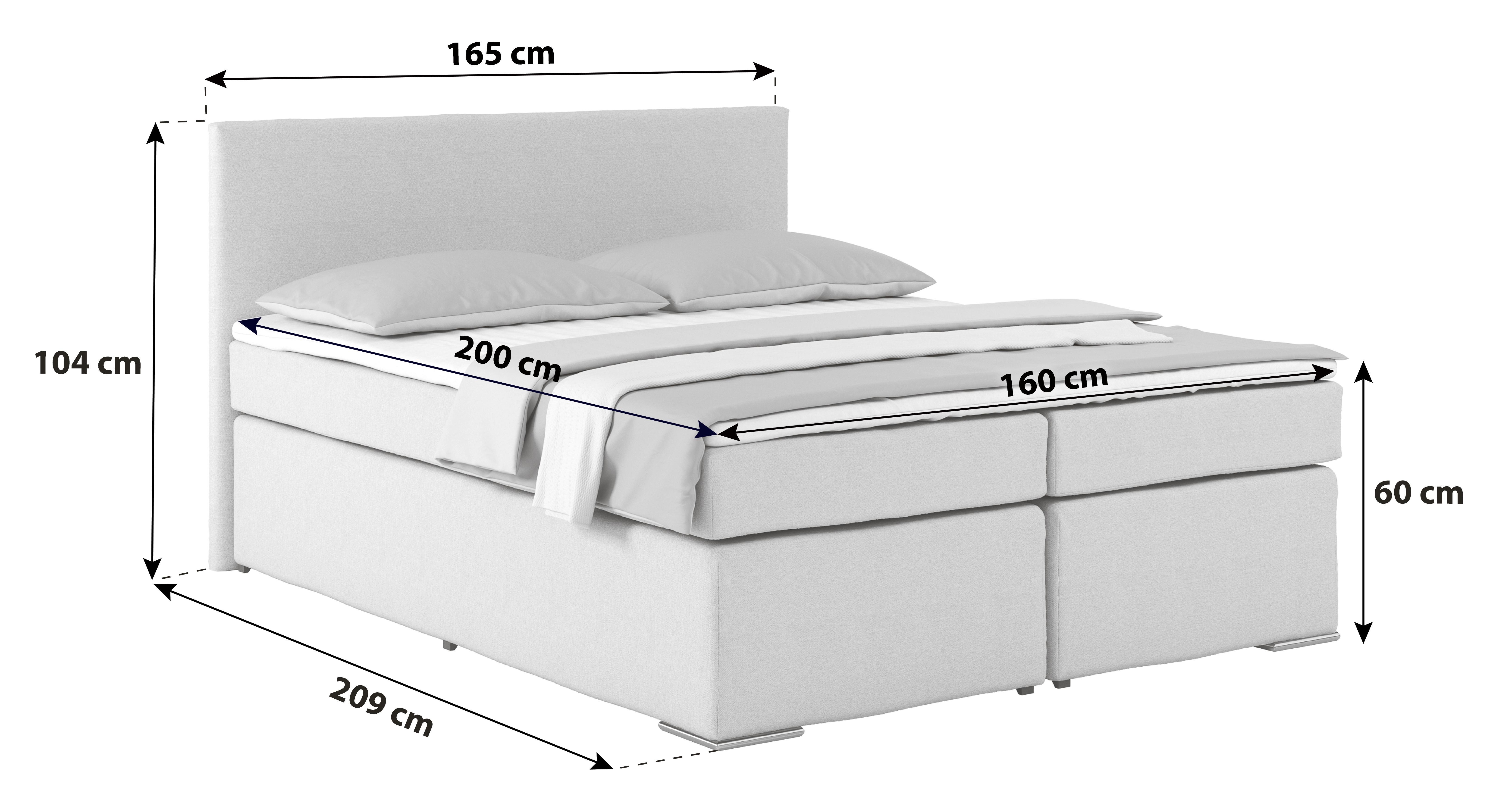 Boxspringbett Mit Topper 160x200 Nero, Schwarz - Chromfarben/Schwarz, KONVENTIONELL, Textil (160/200cm)