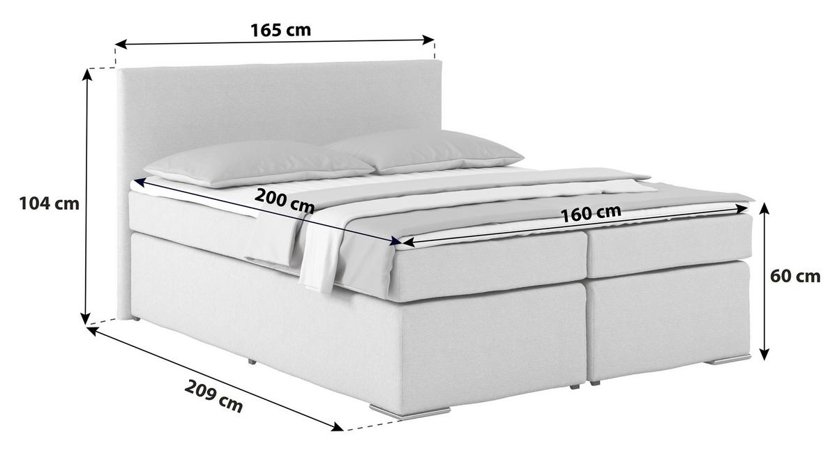 Boxspringbett mit Topper 160x200 Nero, Schwarz - Chromfarben/Schwarz, KONVENTIONELL, Textil (160/200cm)