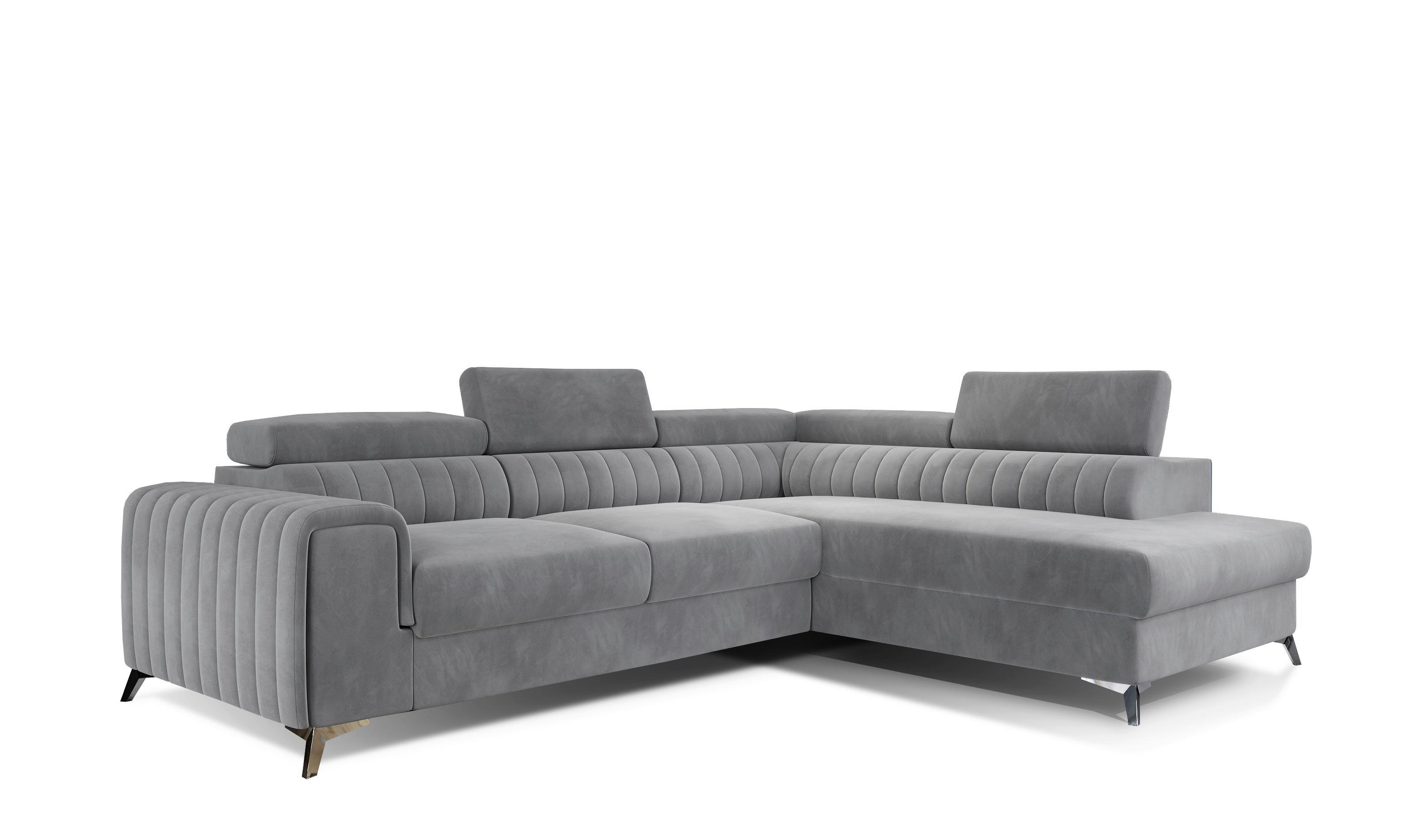 Ecksofa Lauernce Hellgrau S: 278x205cm - Silberfarben/Hellgrau, Design, Textil (278/205cm) - MID.YOU
