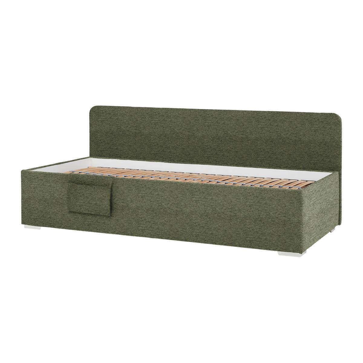 Posteľ Remi s bočnicami 90x200, poťah olivovozelený - olivovozelená/prírodná farba, Konventionell, drevo/textil (90/200cm)