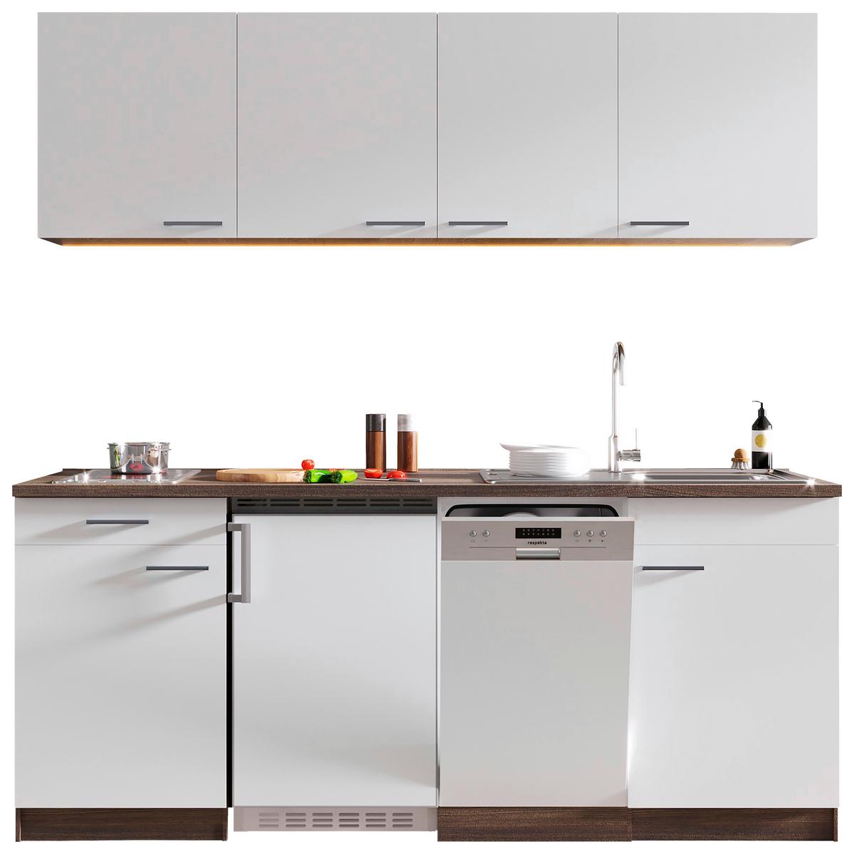 Küchenzeile Economy M. Geräten 195 Cm Weiß/eiche Dekor Modern - Eichefarben/Weiß, Basics, Holzwerkstoff (195cm) - Respekta