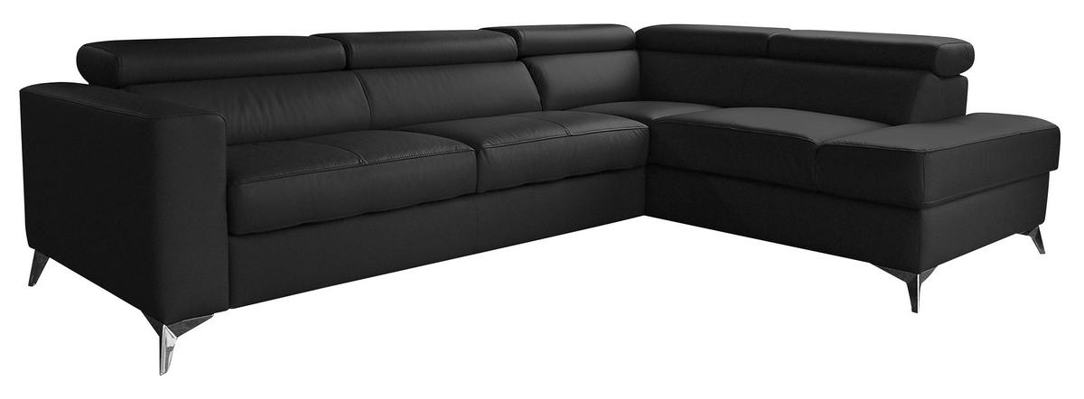 Ecksofa Mondo, Schwarz S: 286x208 Cm - Chromfarben/Schwarz, Design, Leder/Textil (286/208cm) - Livetastic