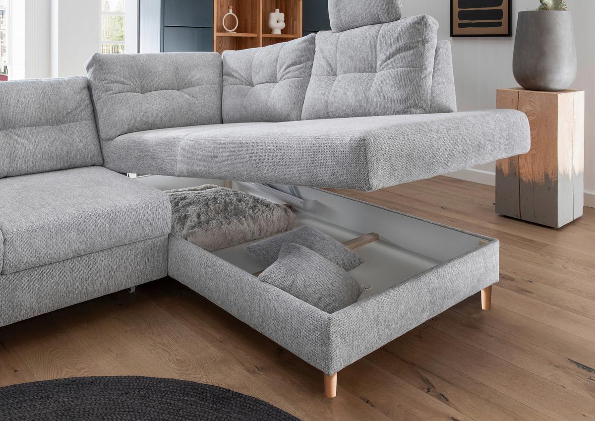 Ecksofa Brizzini Silberfarben S: 264x206 Cm - Silberfarben/Naturfarben, MODERN, Textil (264/206cm) - Livetastic