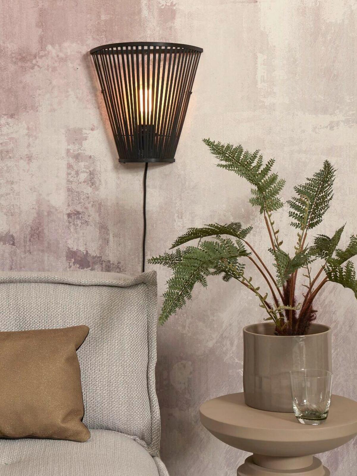 Wandleuchte Merapi Schwarz B: 30 cm - Schwarz, Trend, Holz (15/30/30cm) - Good & Mojo