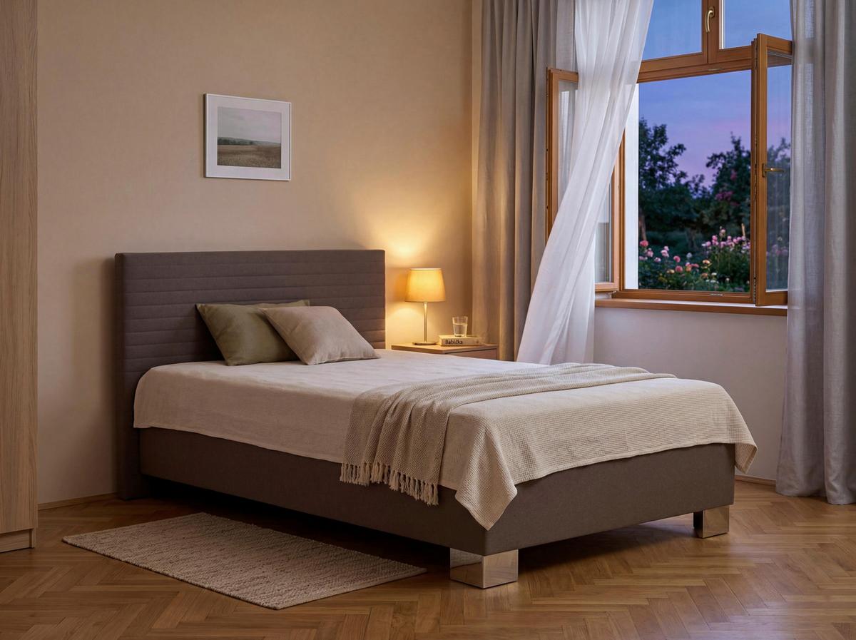 Čalouněná postel COMO 2 120x200 cm, hnědá - přírodní barvy/světle modrá, Konvenční, dřevo/textil (120/200cm)