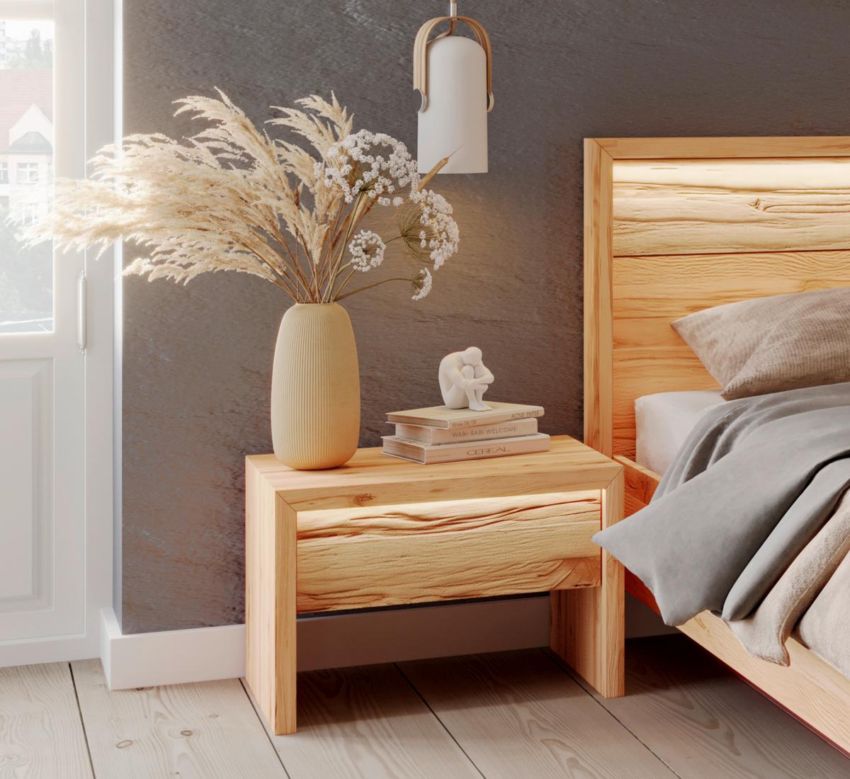 Nachtkästchen Farina inkl. Beleuchtung Kernbuche B: 60 cm - Kernbuche, MODERN, Holz (60/46/41cm) - MID.YOU