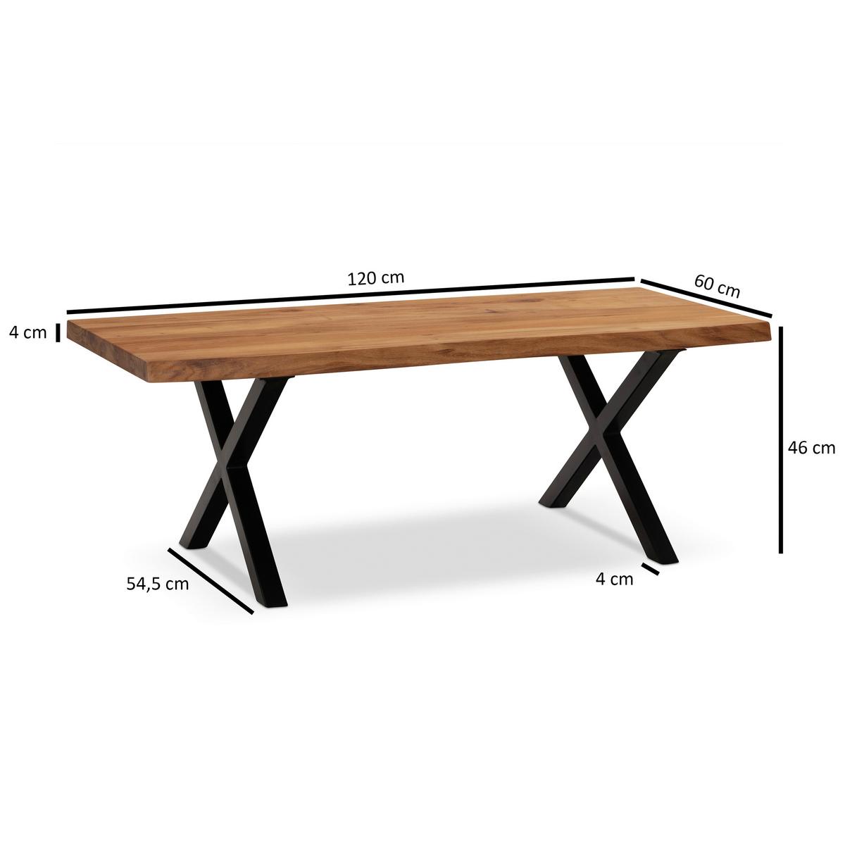 Couchtisch Couchtisch - Schwarz/Akaziefarben, Design, Holz/Metall (120/60/46cm) - MID.YOU