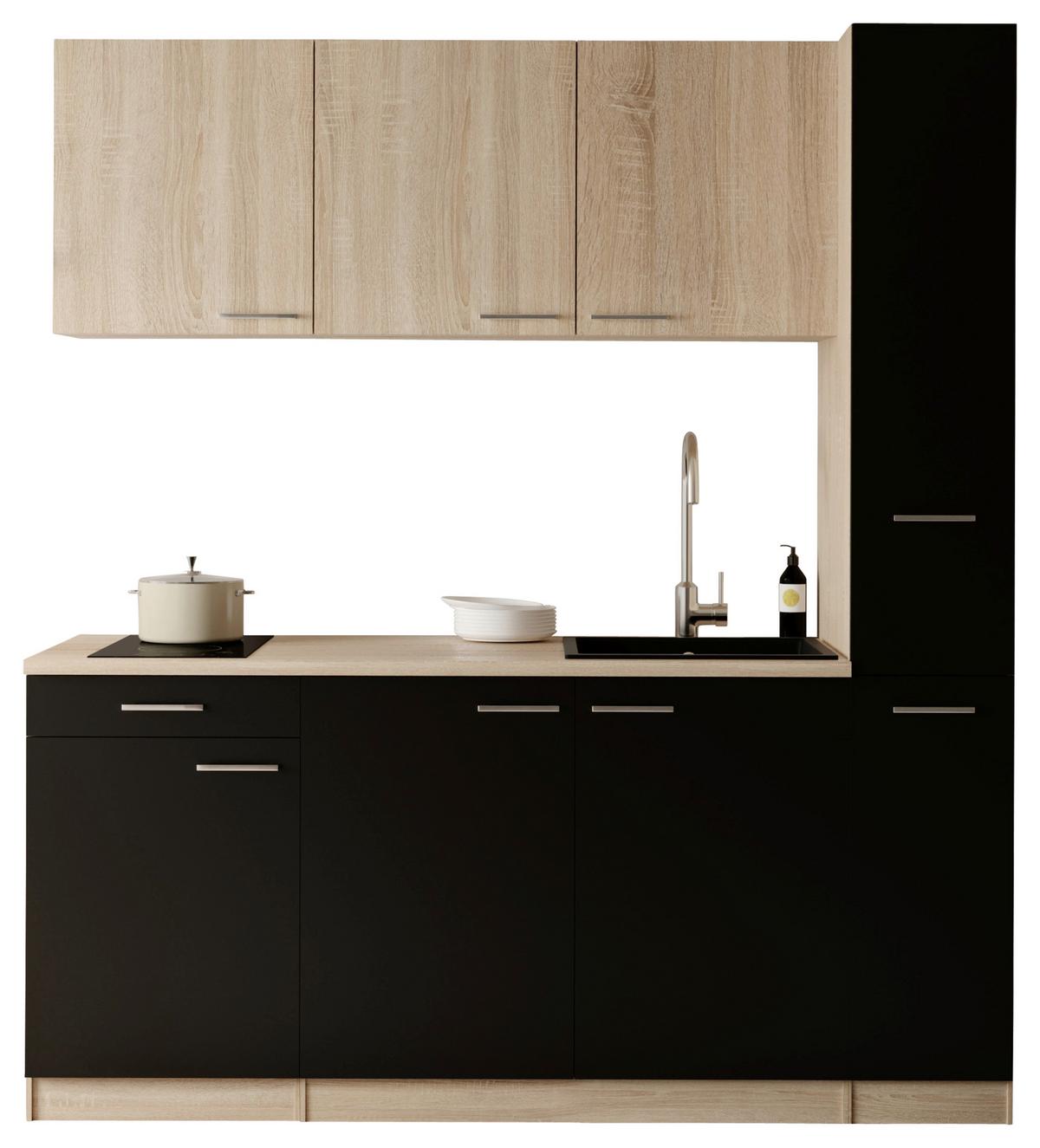 KÜCHENBLOCK Ingrid, Schwarz B: 180 cm - Eichefarben/Schwarz, Design, Holzwerkstoff (180cm) - Respekta