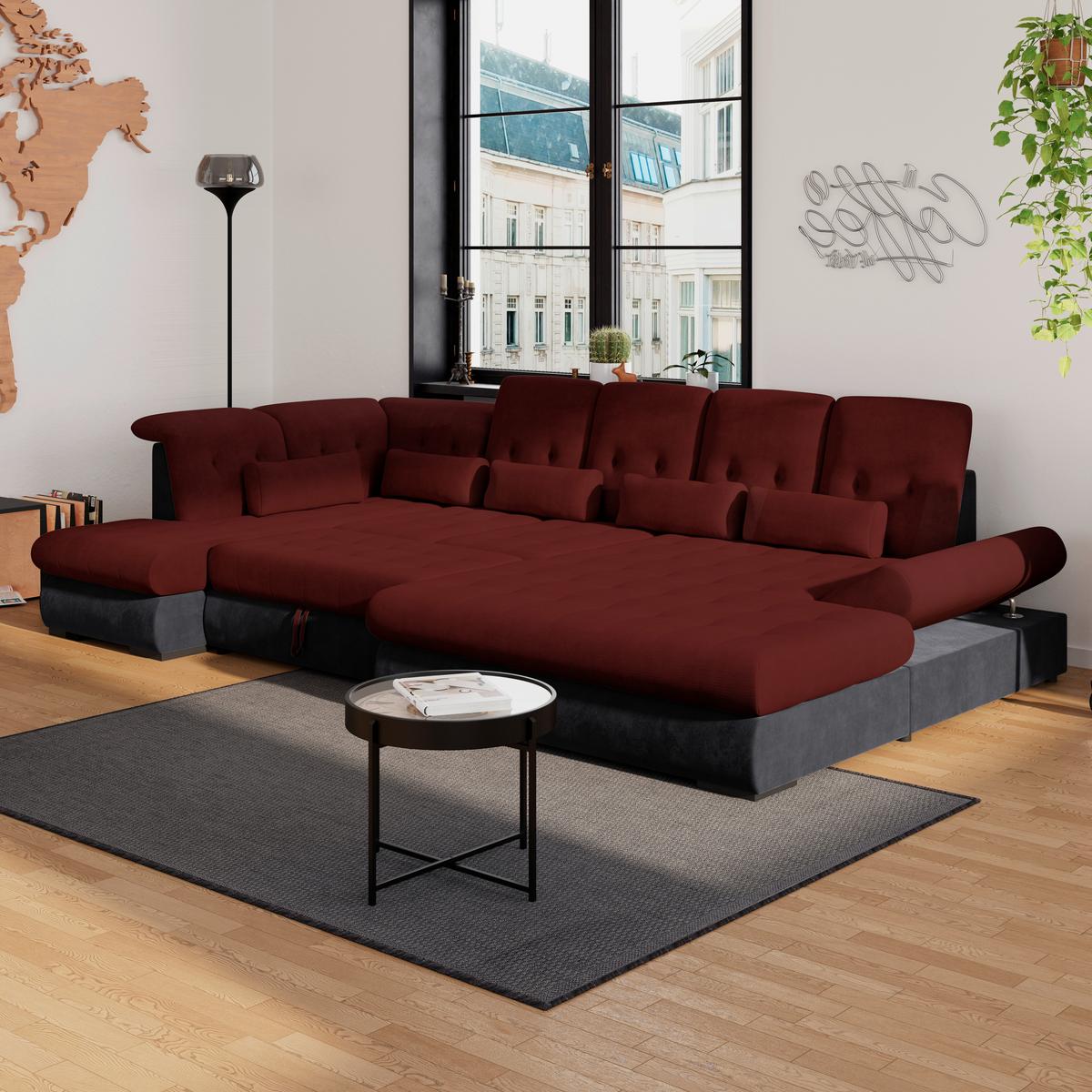 Wohnlandschaft Madera Rubinrot, S: 212x358 cm - Anthrazit/Rot, KONVENTIONELL, Kunststoff/Textil (212/358/190cm)