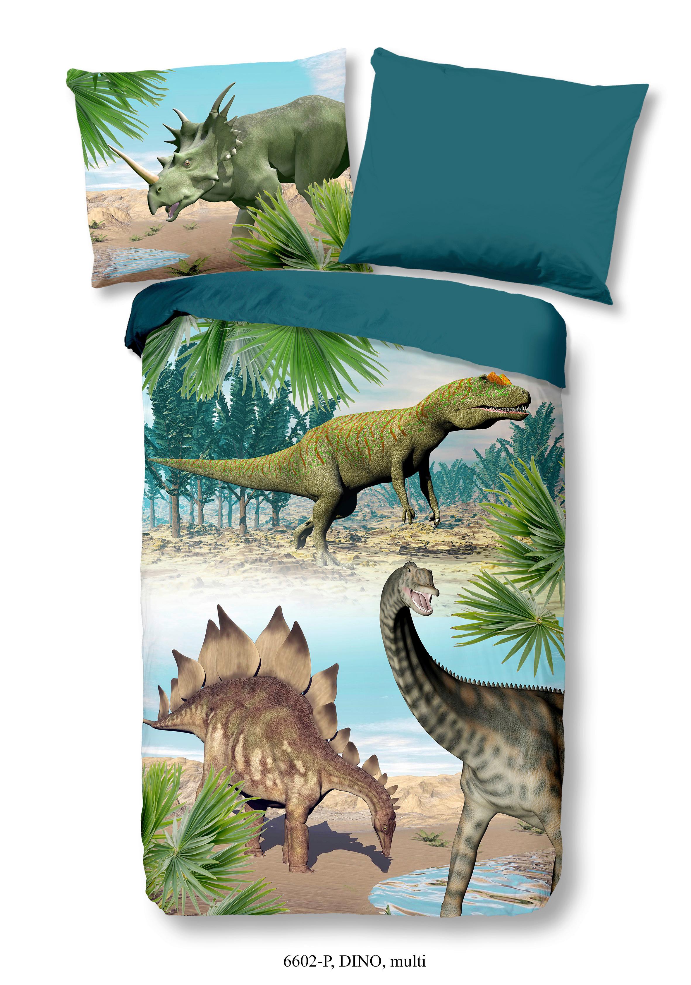 Kinderbettwäsche 140x200 cm Dinosaurier Baumwolle - Multicolor, Basics, Textil (140/200cm)