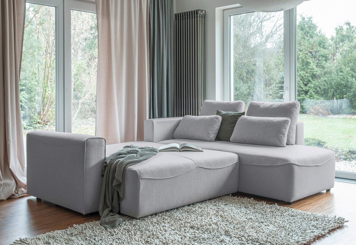 Rohová sedačka HOLLY L, obojstranná, svetlosivá - čierna/svetlosivá, Design, drevo/textil (257/93/210cm)