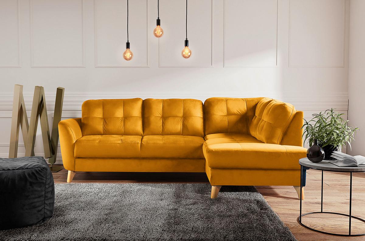 Ecksofa Nordic, Gelb S: 236x190 cm - Gelb/Buchefarben, Design, Textil (236/190cm) - Livetastic