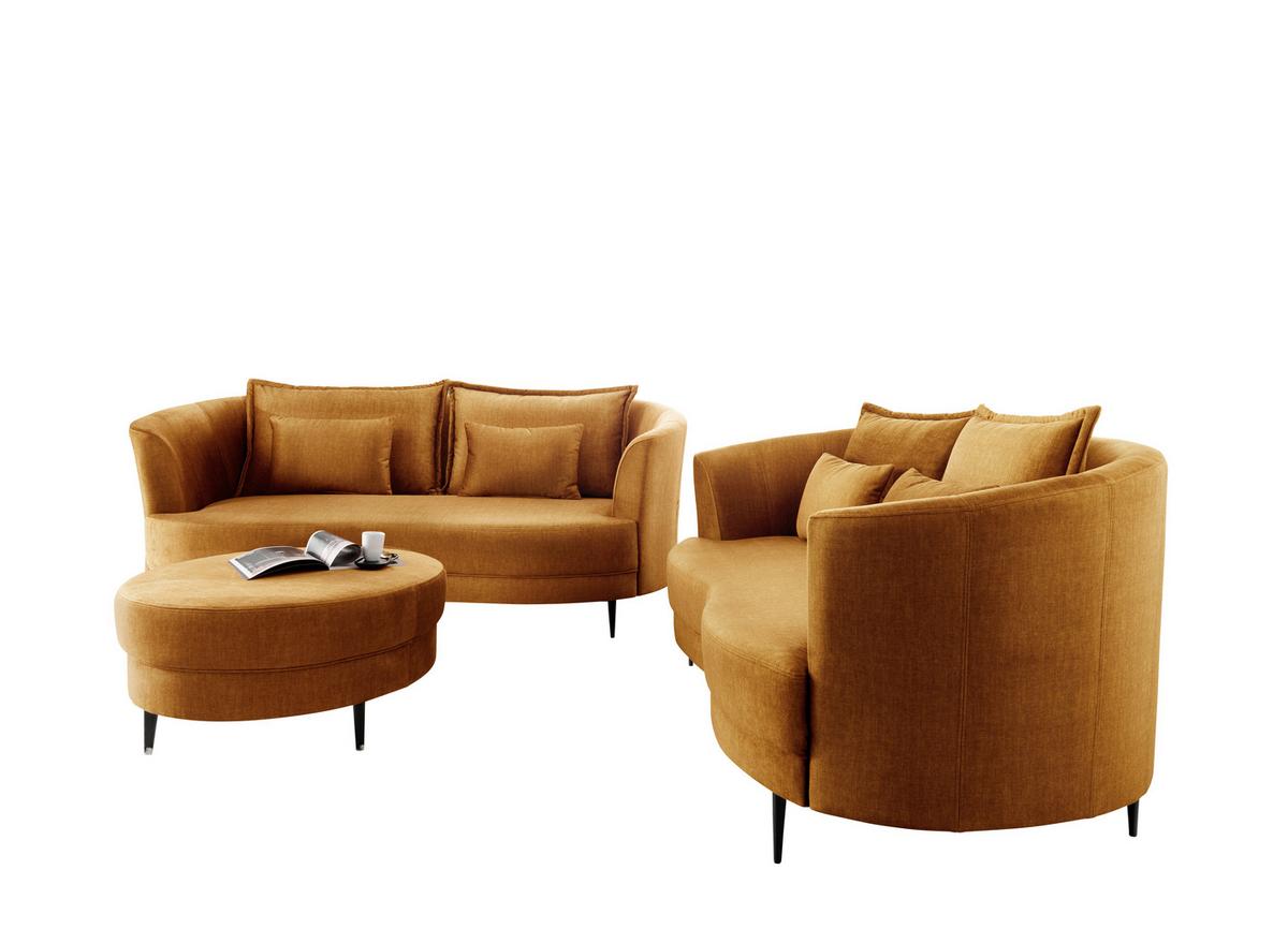 2-Sitzer-Sofa Gelb Velours, Rücken Echt B: 179 cm - Gelb/Schwarz, MODERN, Textil (179/85/101cm) - Livetastic