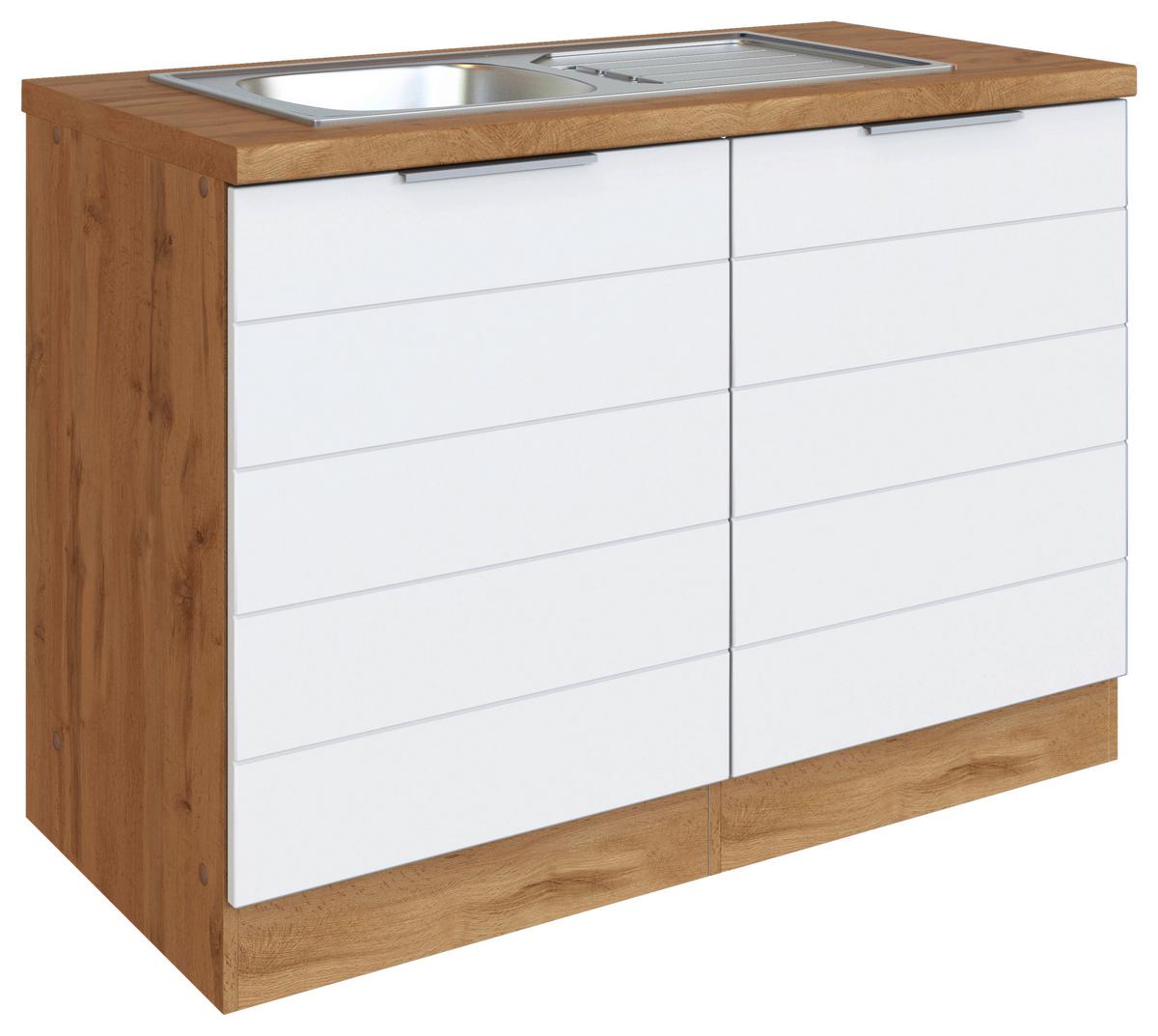 Spülenschrank Florenz B: 120 Cm Weiß/eiche Dekor - Eiche Wotan/Weiß, Design, Holzwerkstoff (120/86/60cm) - Held