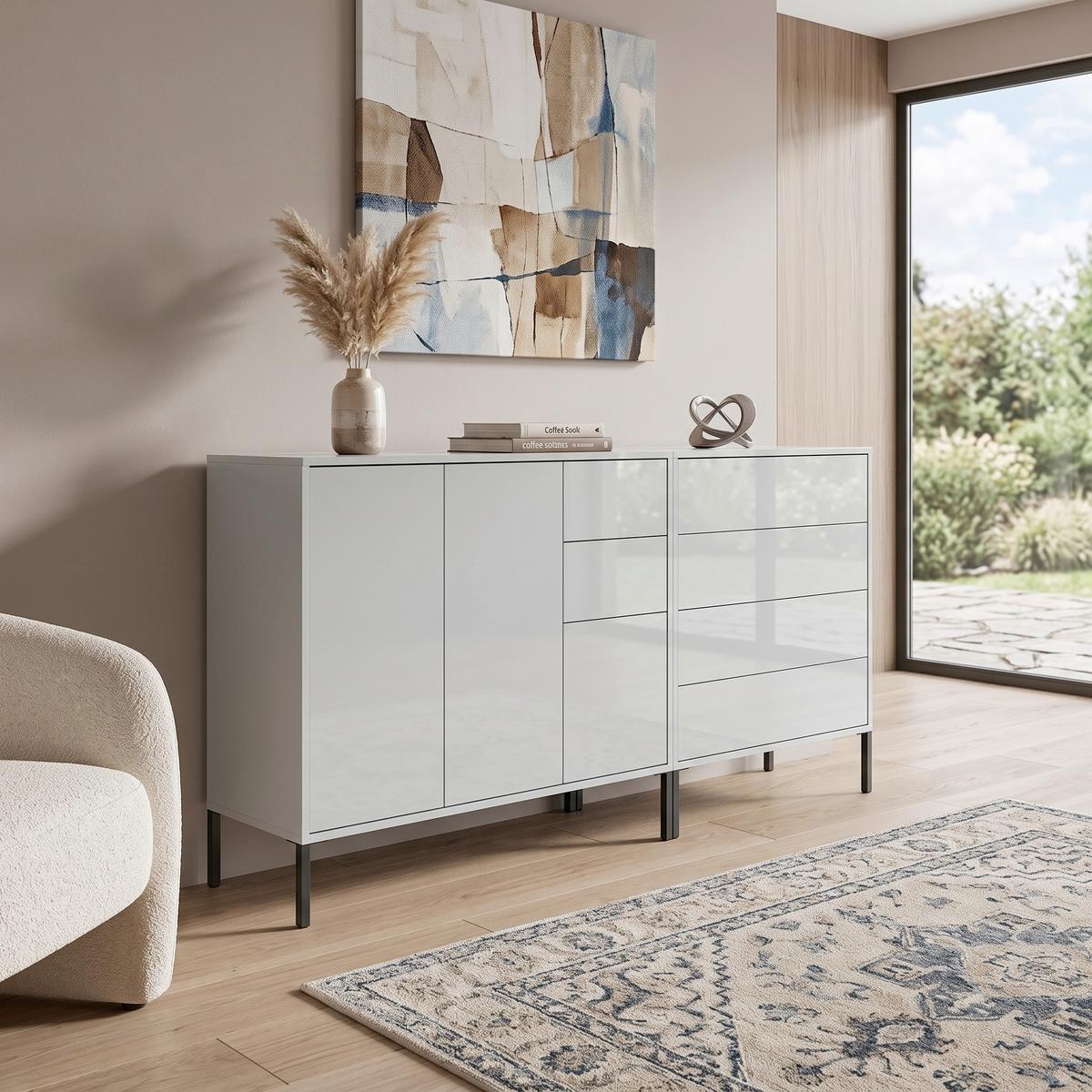 SIDEBOARD Mailand 9 B: 184,5 cm Weiß - Weiß Hochglanz/Anthrazit, MODERN, Holzwerkstoff (184,5/86/33cm) - MID.YOU