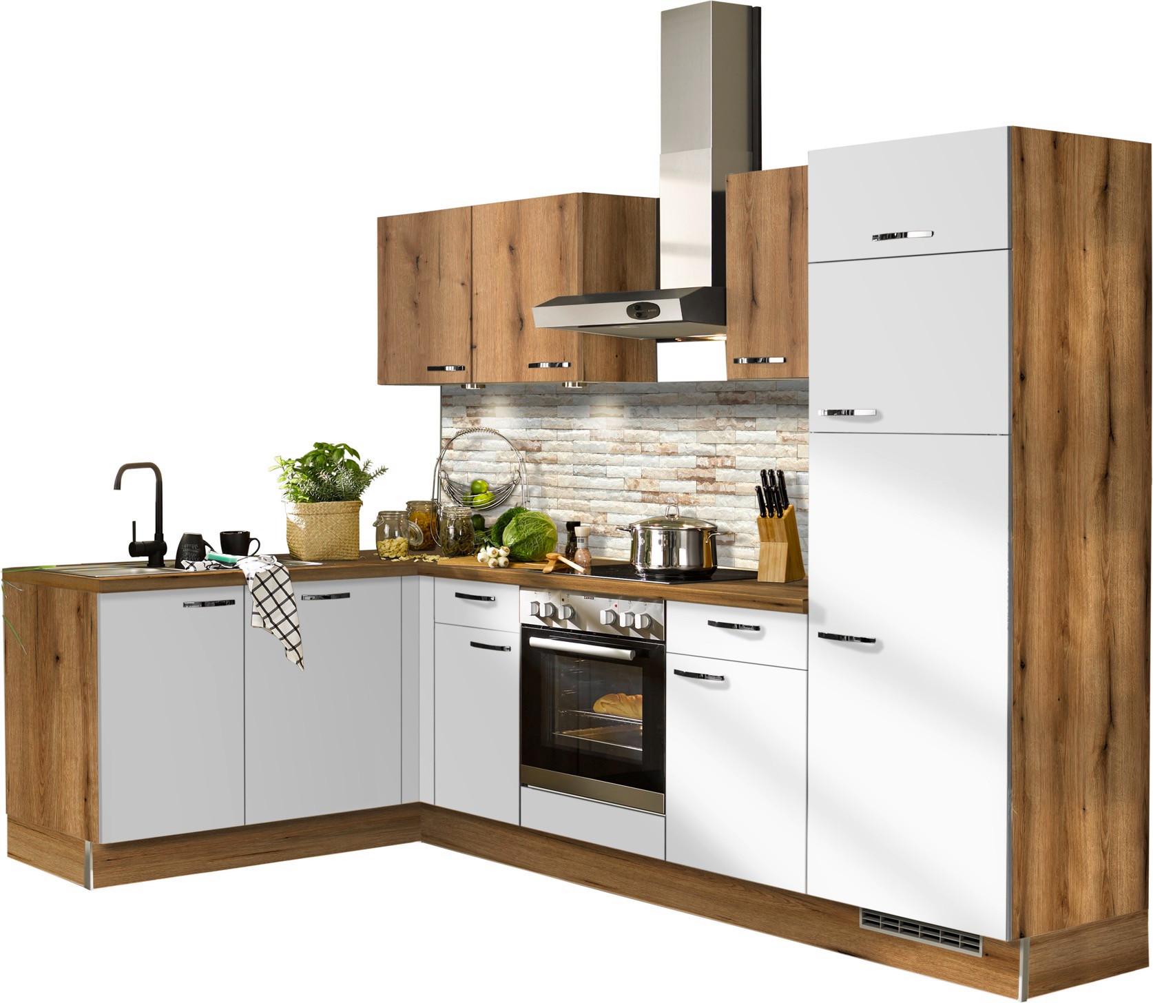 Eckküche Pn100/80 mit Geräte 175x275 cm In Evoke Eiche/Weiß