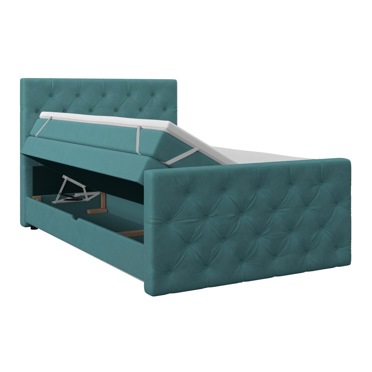 Boxspringbett Elio Petrol 140x200 cm H2 - Beige/Petrol, ROMANTIK / LANDHAUS, Textil (140/200cm) - James Wood