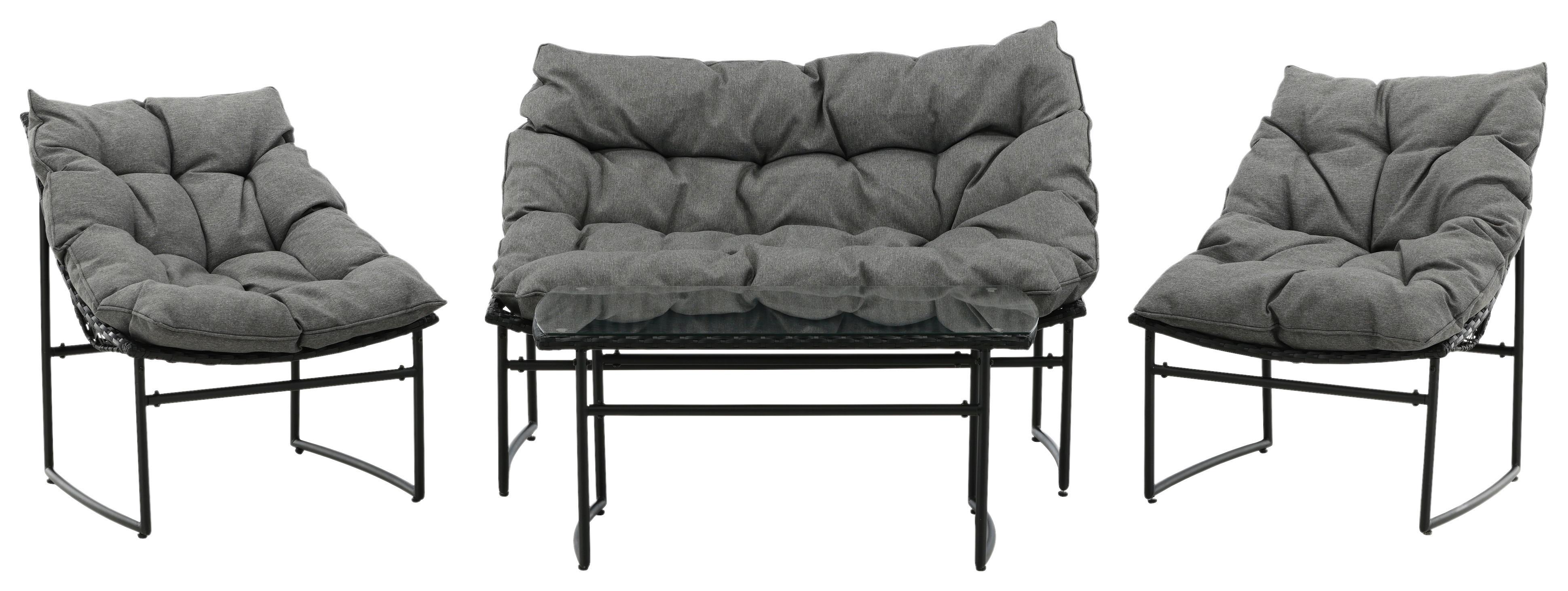 Loungegarnitur Tina - Schwarz/Grau, KONVENTIONELL, Kunststoff/Textil - Gardenson