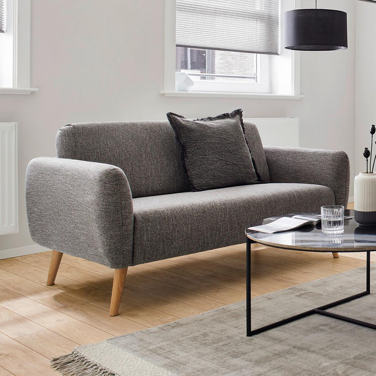 Pohovka PIA šedá - tmavě šedá/přírodní barvy, Moderní, dřevo/textil (146/76/75cm) - Bessagi Home