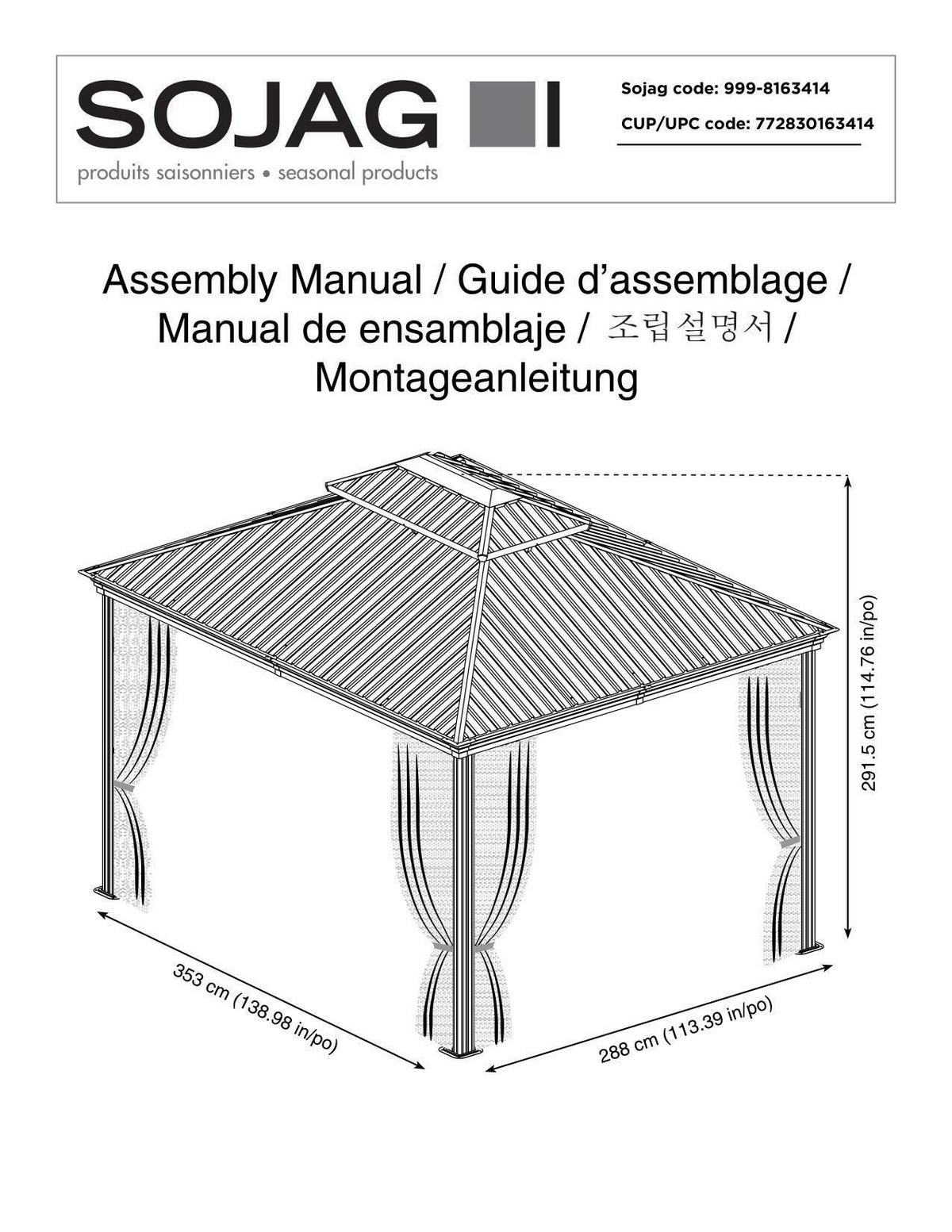 Pavillon Messina 369x298 cm Wetterfest Gartenpavillon - Anthrazit, Basics, Metall (369/291/298cm)
