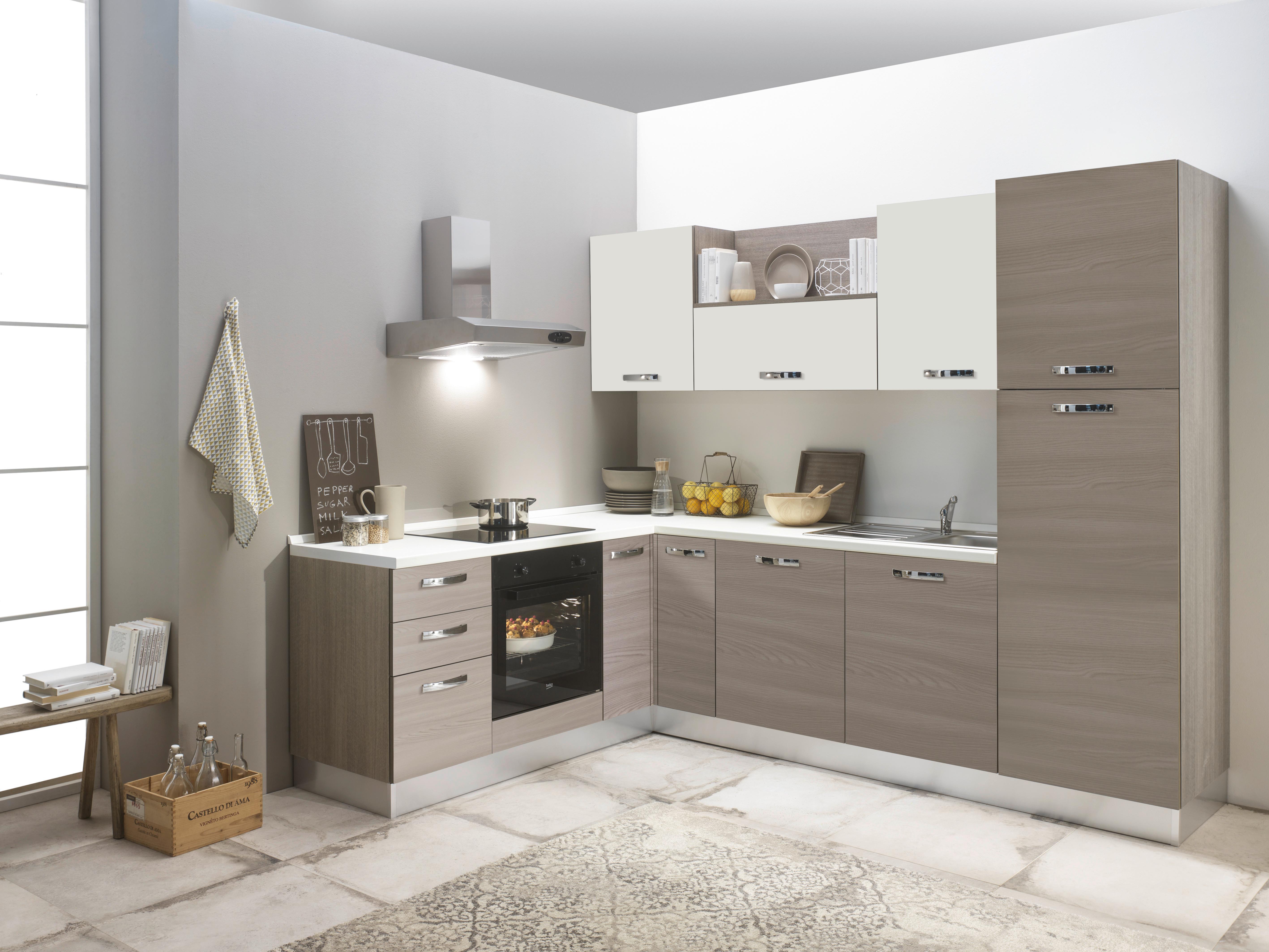 Eckküche Sofia mit Geräten 195x270 cm Creme/Ulmefarben - Eiche grau/Magnolie, LIFESTYLE, Holzwerkstoff/Kunststoff (195/270cm) - MID.YOU