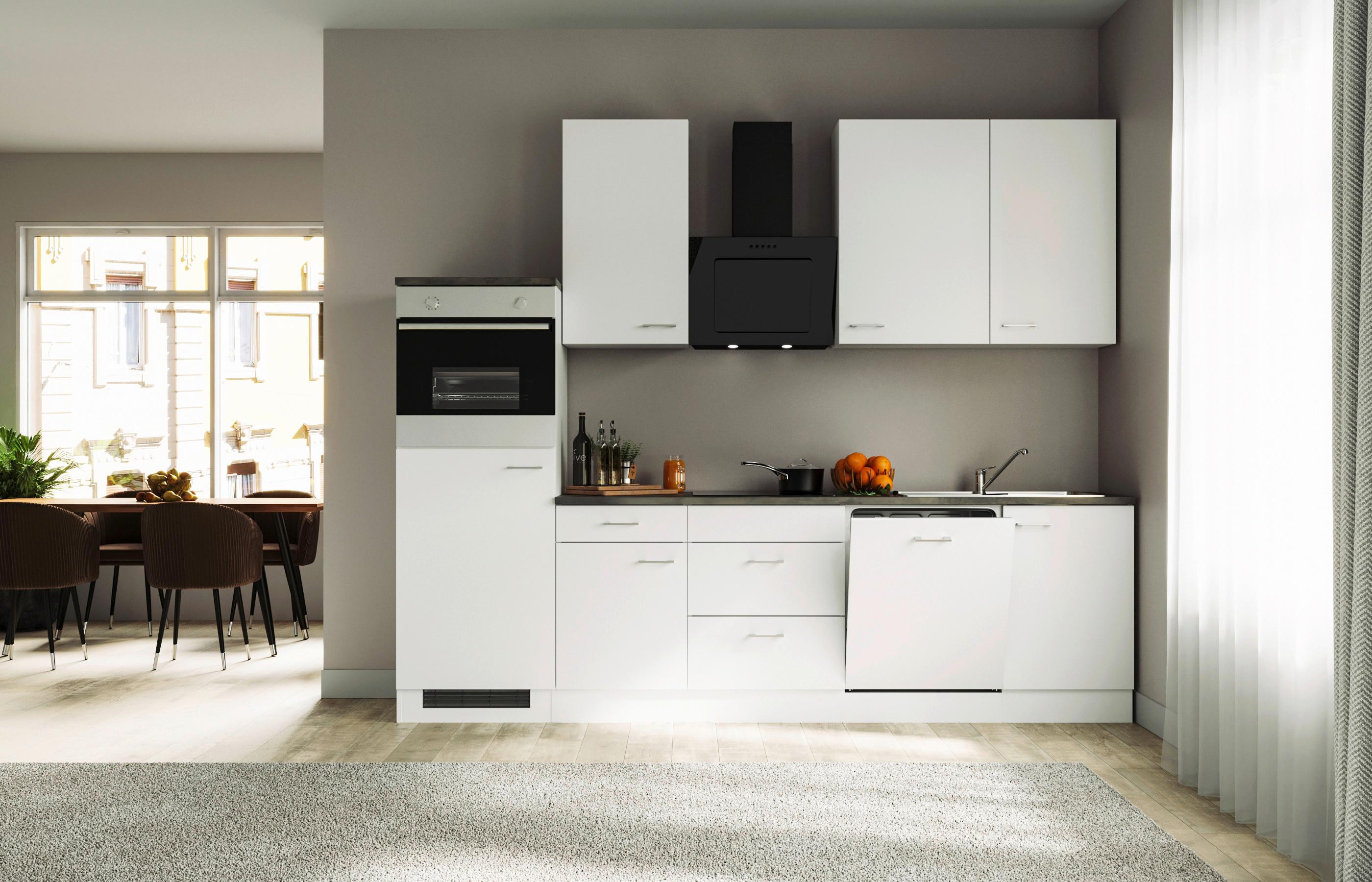 Küchenzeile Lucca mit Geräten 280 cm Weiß - Graubraun/Weiß, KONVENTIONELL, Holzwerkstoff (280cm) - FlexWell