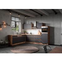 Eckküche Turin ohne Geräte B: 300cm Grau/Wotaneiche Dekor - Eiche Wotan/Grau, Design, Holzwerkstoff (300cm) - Held
