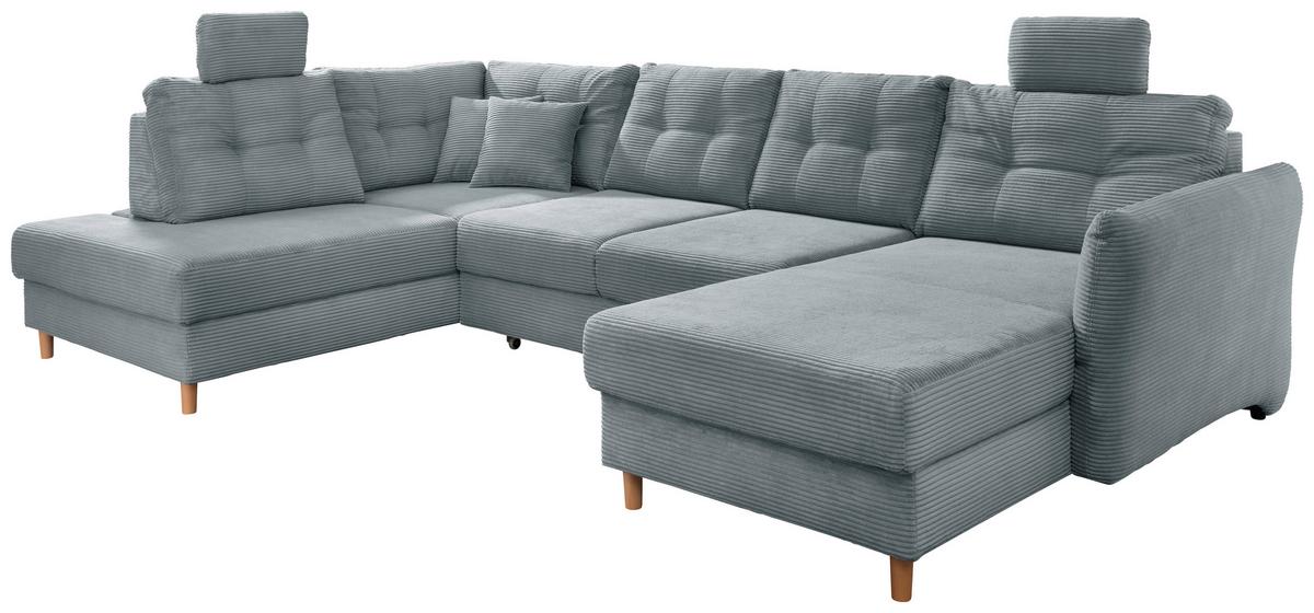 Wohnlandschaft mit Schlaffunktion, Hellblau - Naturfarben/Hellblau, MODERN, Textil (206/338-352/176cm) - Livetastic