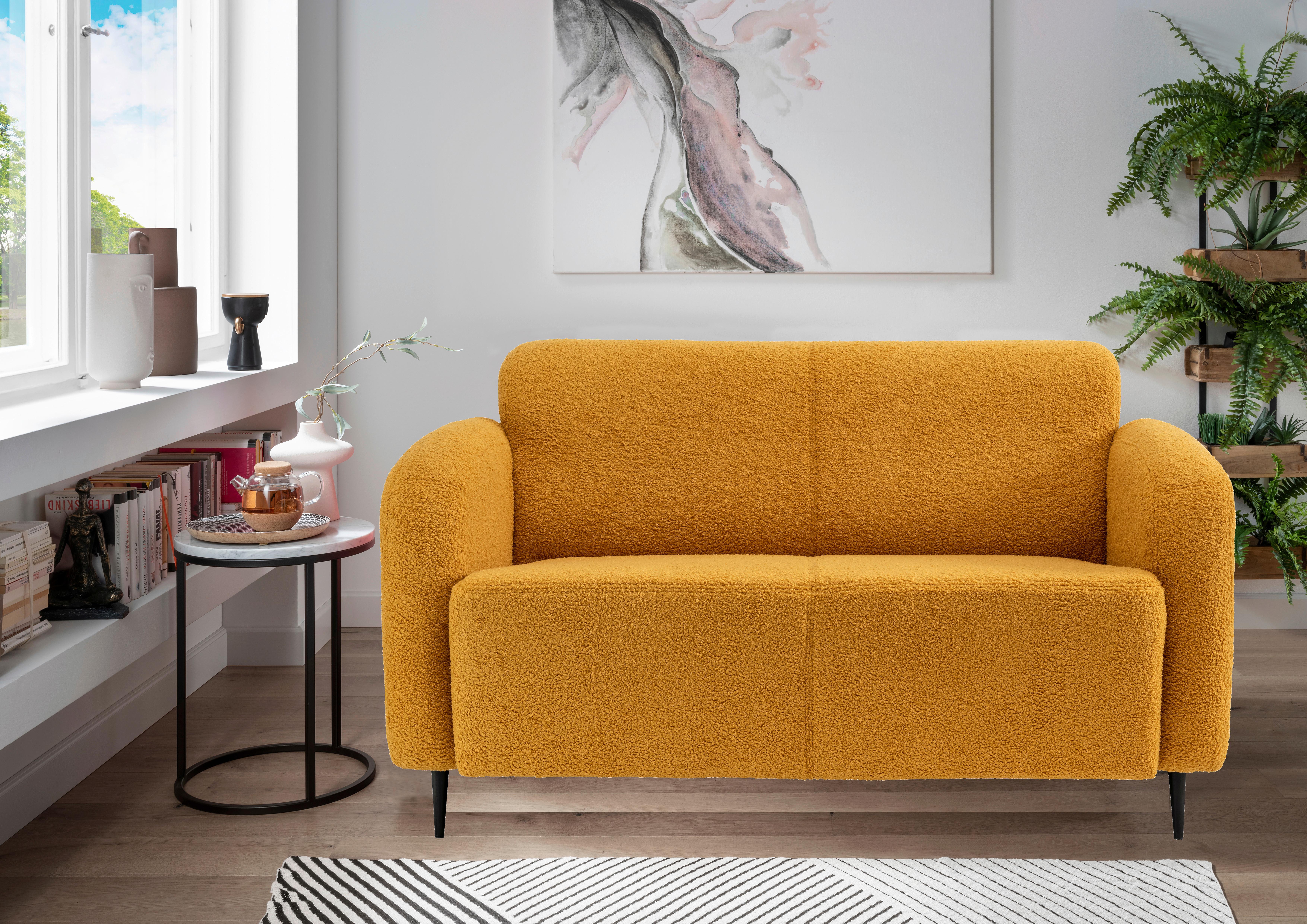 2-Sitzer-Sofa Marone Gelb Teddystoff - Gelb/Schwarz, MODERN, Textil (140/76/90cm) - Livetastic