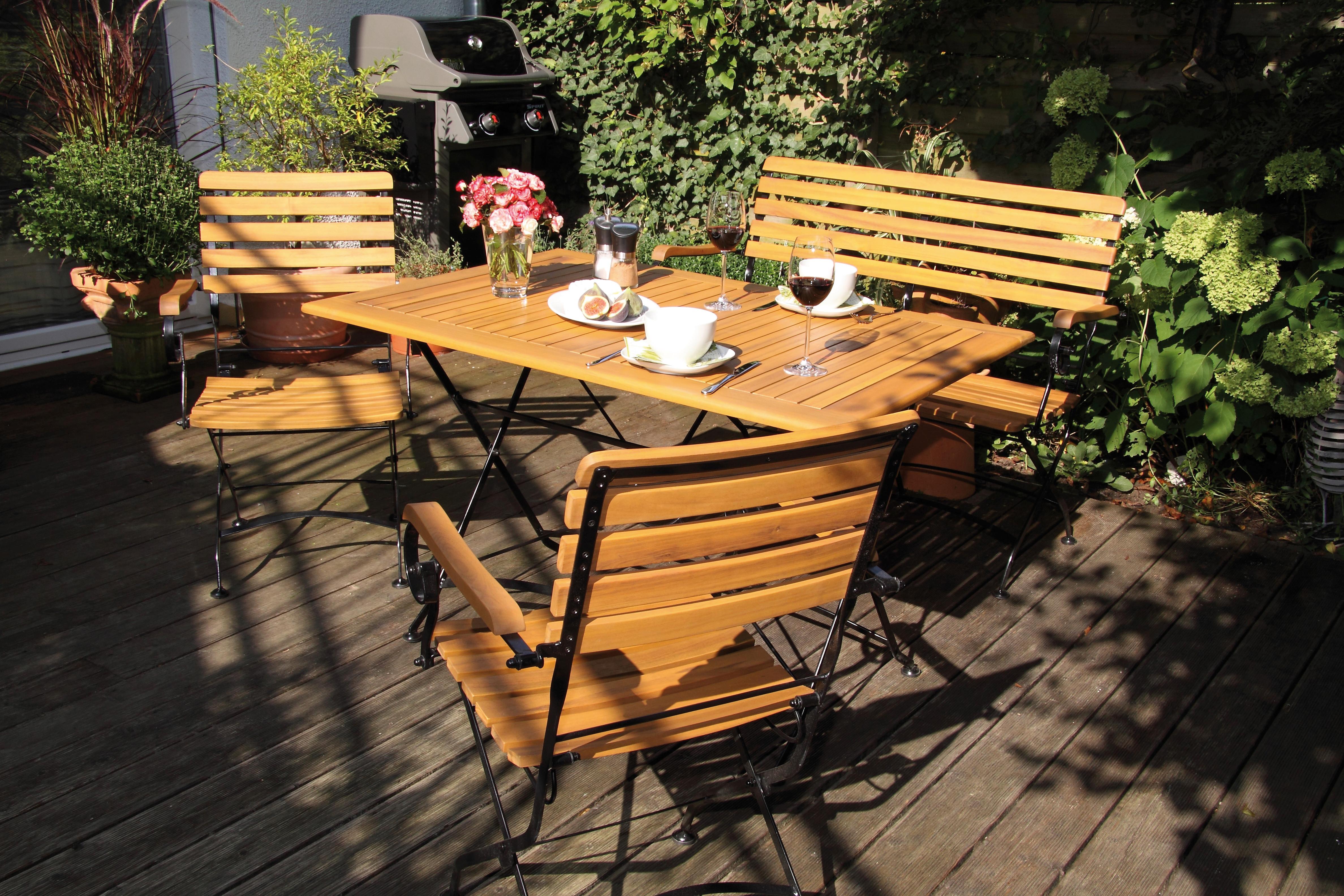 Gartengarnitur 5-Tlg. Lindau Metall/Holz - Anthrazit/Akaziefarben, Basics, Holz/Metall (120/75/80cm) - Gardenson