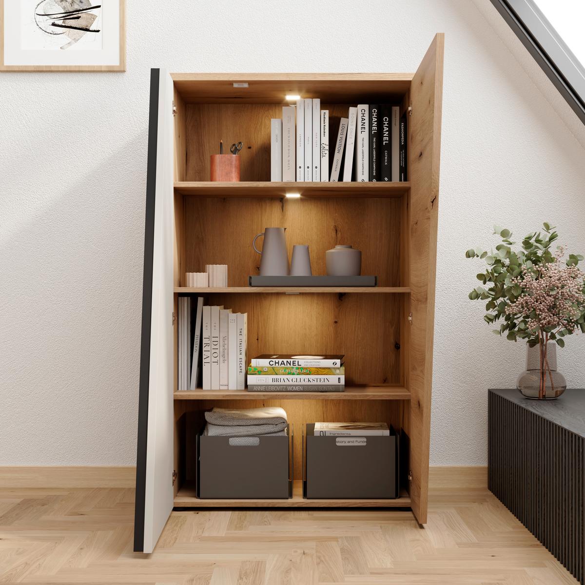 Highboard Venedig NEW Eichefarben/Kaschmir B: 77 cm - Kaschmir/Eichefarben, MODERN, Holzwerkstoff (77/134/37cm)