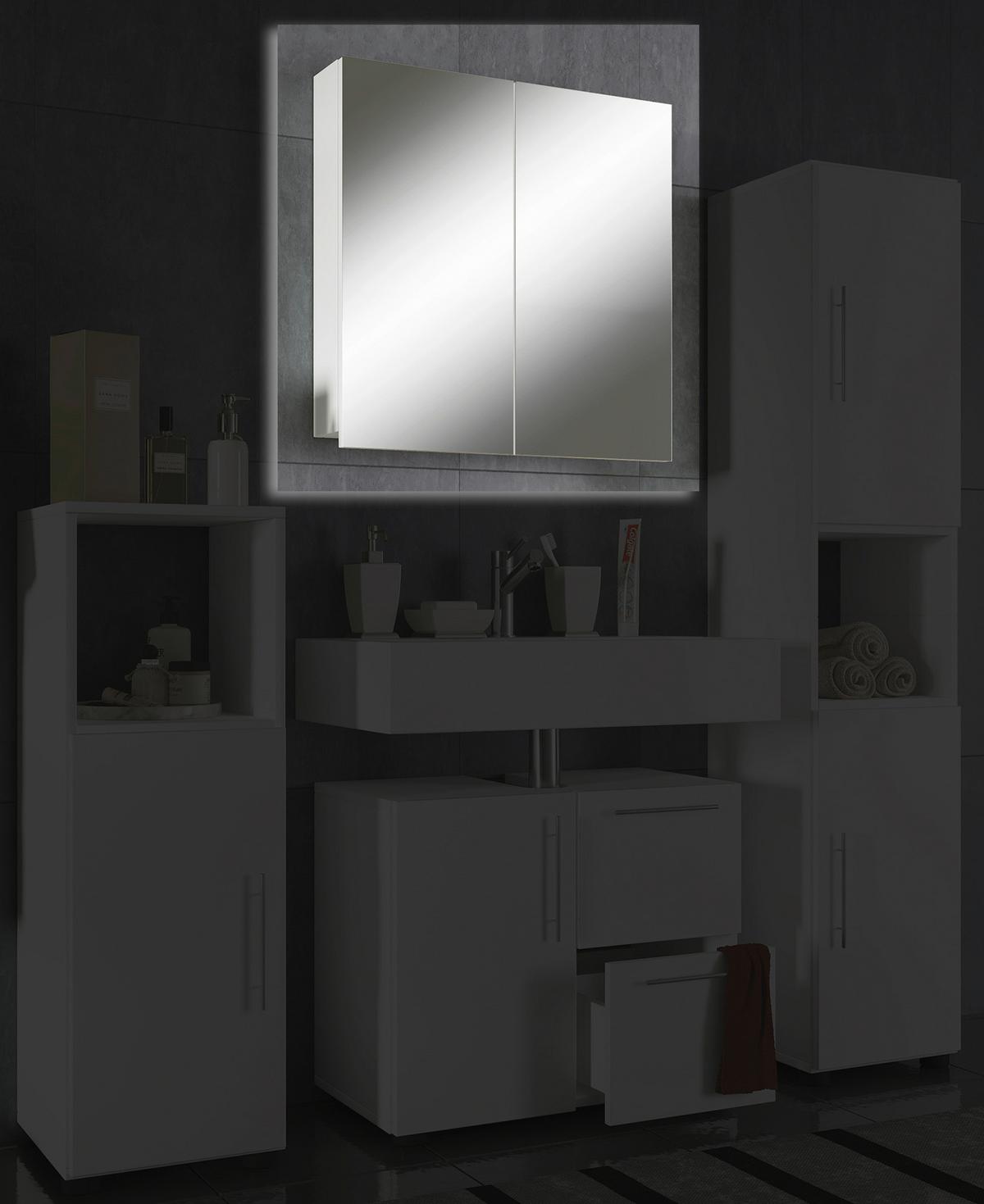 Spiegelschrank Flandu 2-türig Weiß Bht: 60x59,4x12 Cm - Weiß, MODERN, Holzwerkstoff (60/59,4/12cm) - MID.YOU