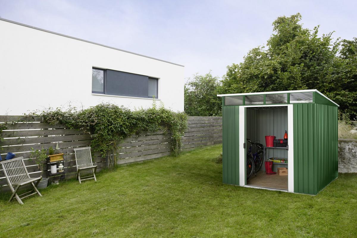 Gerätehaus Ohne Boden 238x203x278 - Weiß/Grün, Basics, Metall (238/203/278cm)