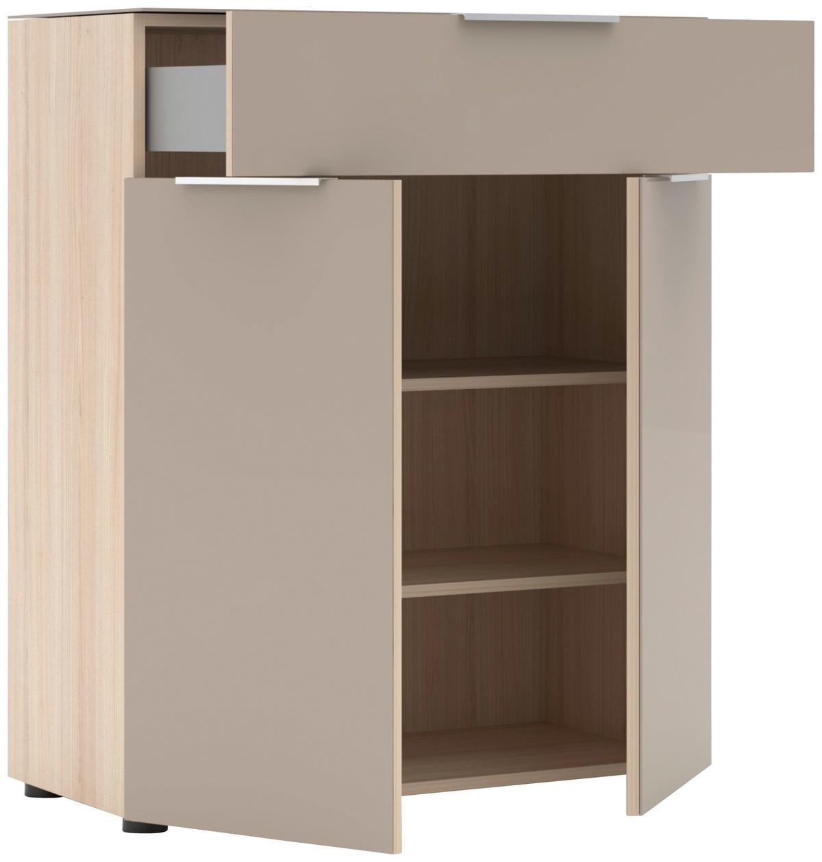 Cipősszekrény, Siena 80/99cm - kasmírszínű/tölgyfa színű, Modern, faalapú anyag/üveg (80/99/41cm)