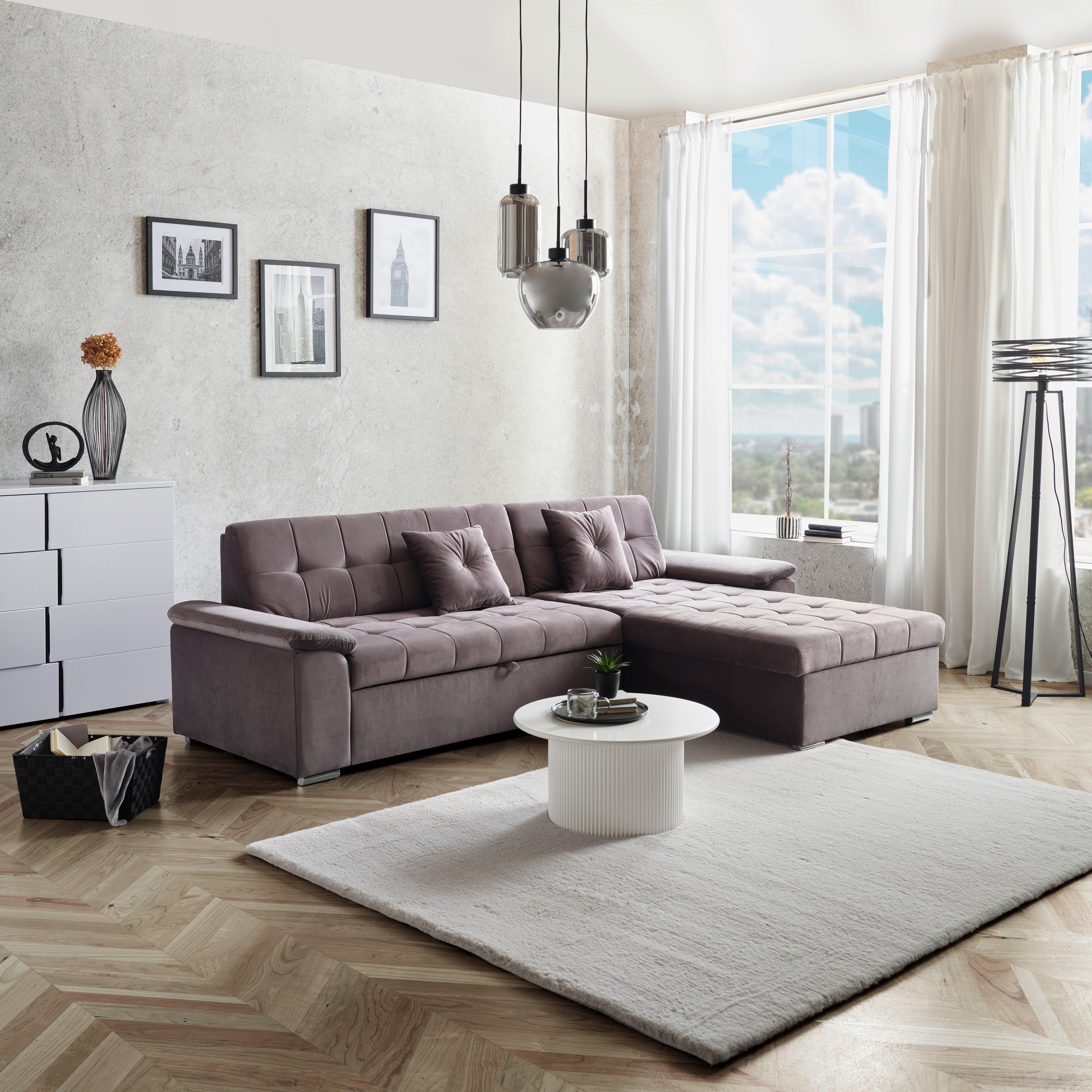 Ecksofa Mit Schlaffunktion Keaton Und Bettkasten, Grau - Grau, Basics, Textil (263/169cm) - Livetastic