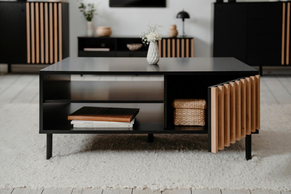 Couchtisch Monza 55a - Schwarz/Eiche Artisan, Design, Holzwerkstoff/Metall (110,5/67/47cm) - Livetastic