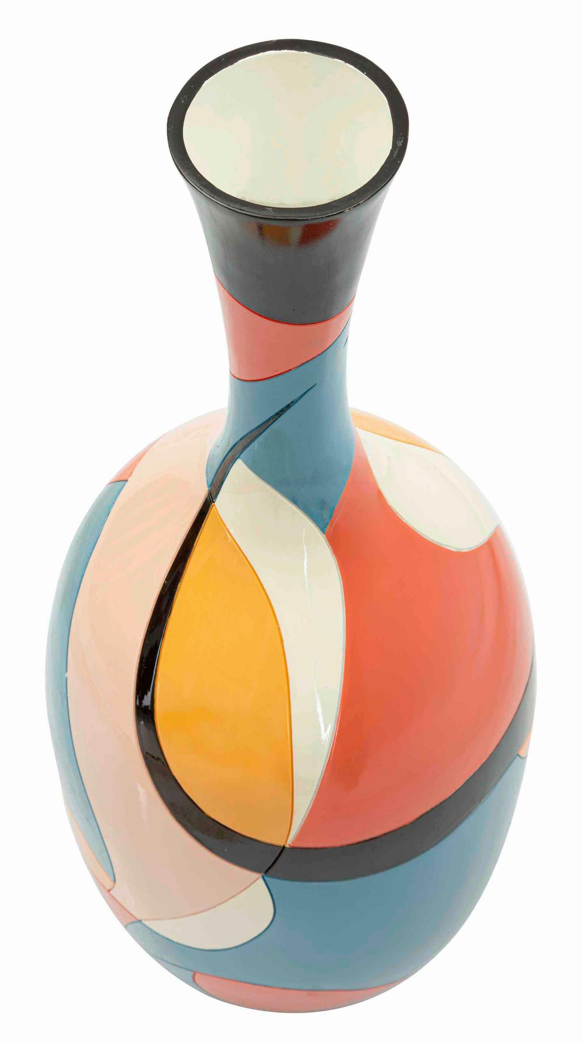 Vase Rubic Blau/gelb/rot/schwarz B: 25 Cm - Blau/Gelb, Basics, Kunststoff (25/66/25cm)