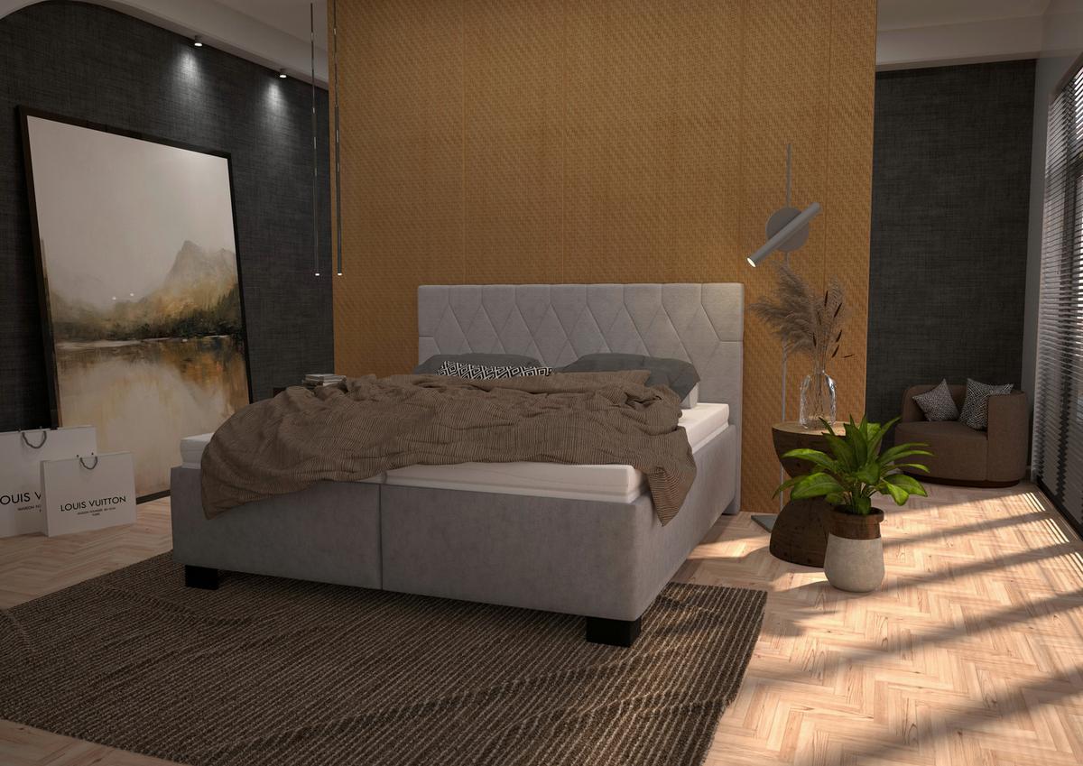 Čalúnená posteľ FERAMA 180x200 cm, sivá - čierna/sivá, Modern, drevo/textil (180/200cm)
