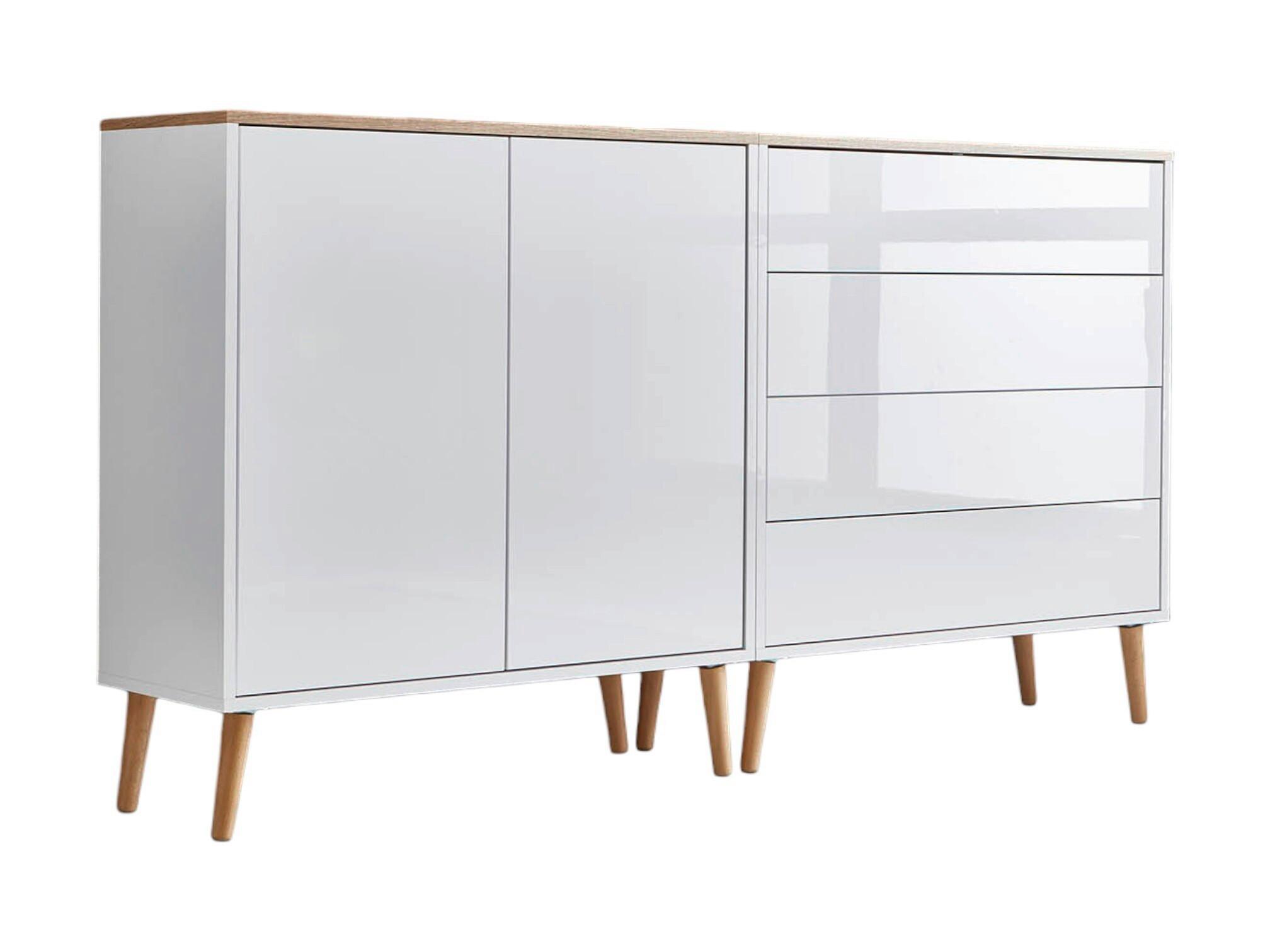 Sideboard Mailand3 B:158cm Weiß/eiche - Weiß Hochglanz/Eiche Artisan, MODERN, Holzwerkstoff (158/86/33cm) - MID.YOU