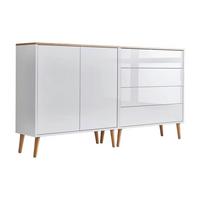 Sideboard Mailand3 B:158cm Weiß/eiche - Weiß Hochglanz/Eiche Artisan, MODERN, Holzwerkstoff (158/86/33cm) - MID.YOU