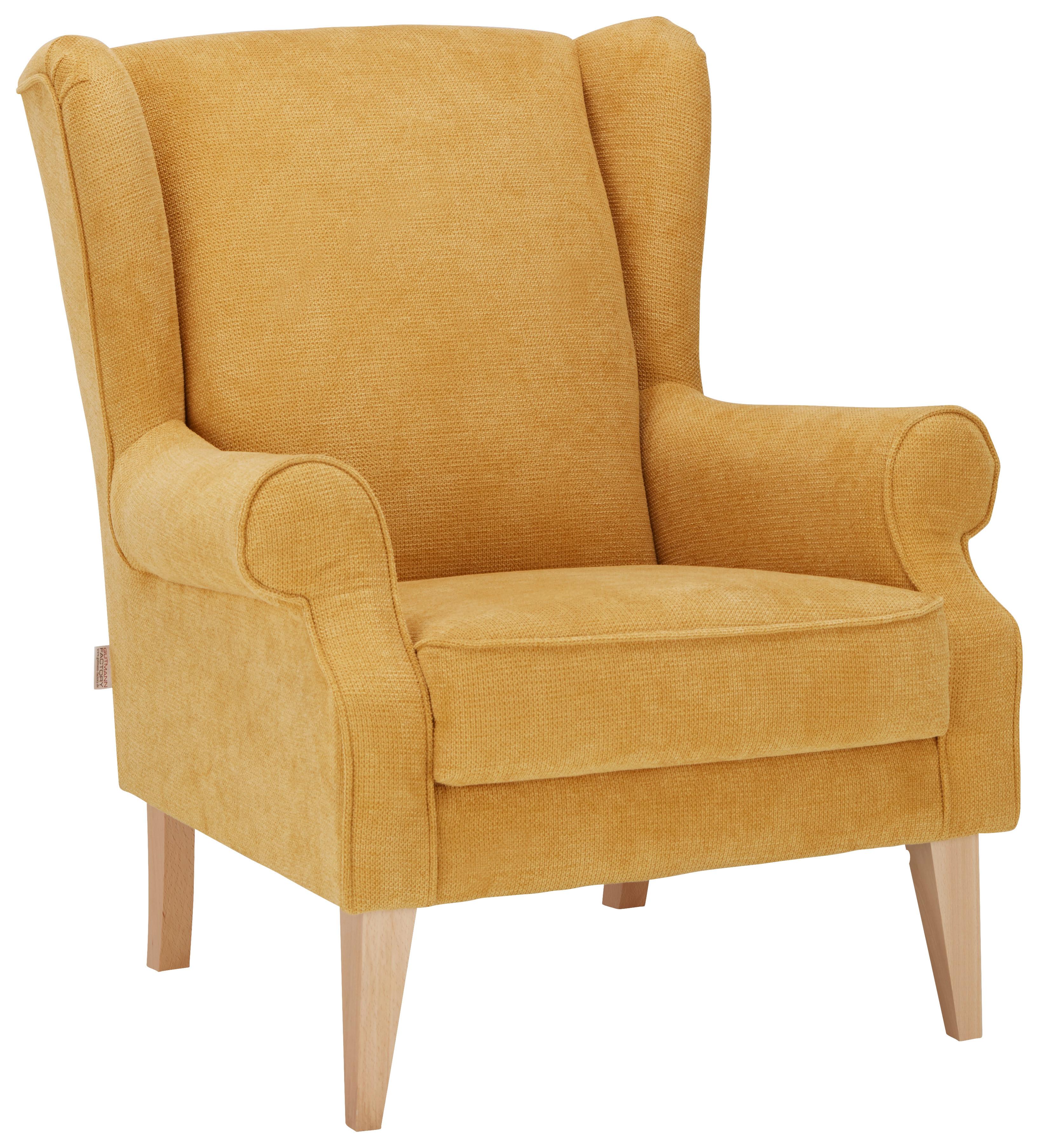 Kreslo Ušiak Viola - prírodné farby/žltá, textil (82/95/48/85cm) - Modern Living