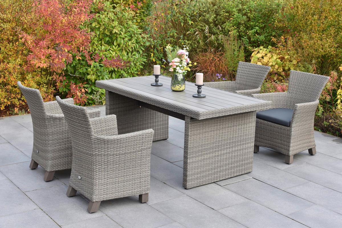 Gartentischgruppe 5tlg. Set - Grau, KONVENTIONELL, Holz/Kunststoff - Gardenson