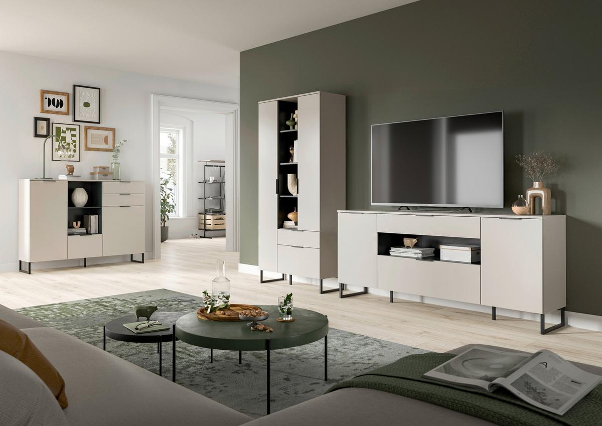 Wohnwand Noida Kaschmirfarben /Schwarz B: 290cm - Kaschmir/Schwarz, Design, Holzwerkstoff (290/192/41cm) - Livetastic