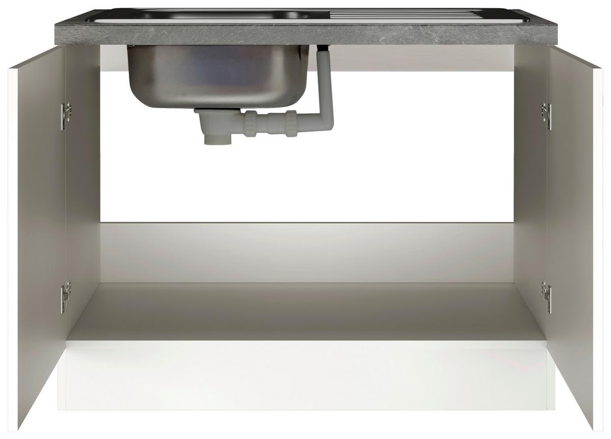 Spülenschrank Mit Spüle Alba B: 100 cm Weiß/Schiefer - Schieferfarben/Weiß Hochglanz, MODERN, Holzwerkstoff (100/86/57cm)