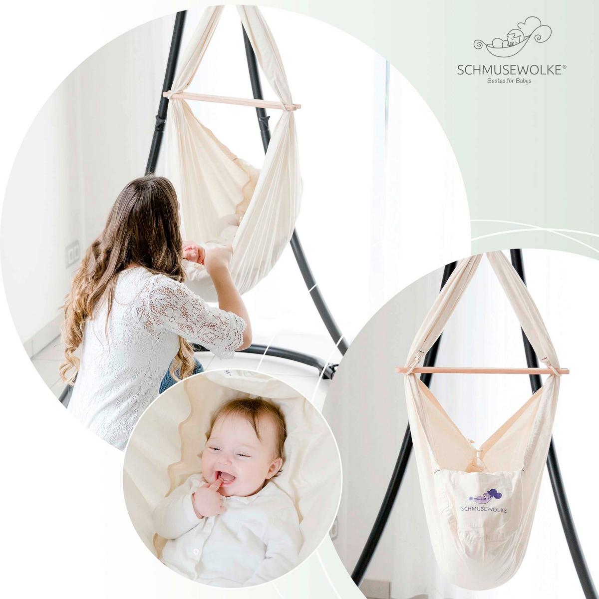 Federwiege Federwiegenset - Anthrazit/Hellgrau, Basics, Kunststoff/Textil (135/194/135cm) - SCHMUSEWOLKE